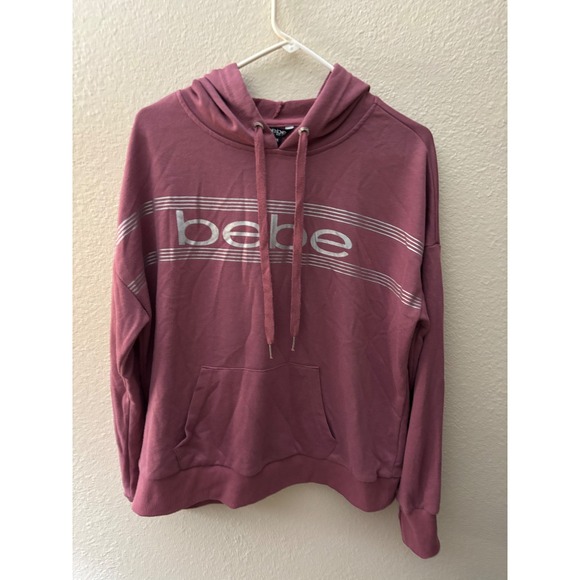bebe Tops - Bebe Sport 1X Hoodie Pullover Silver Logo Accents Long Sleeve Mauve 
A744